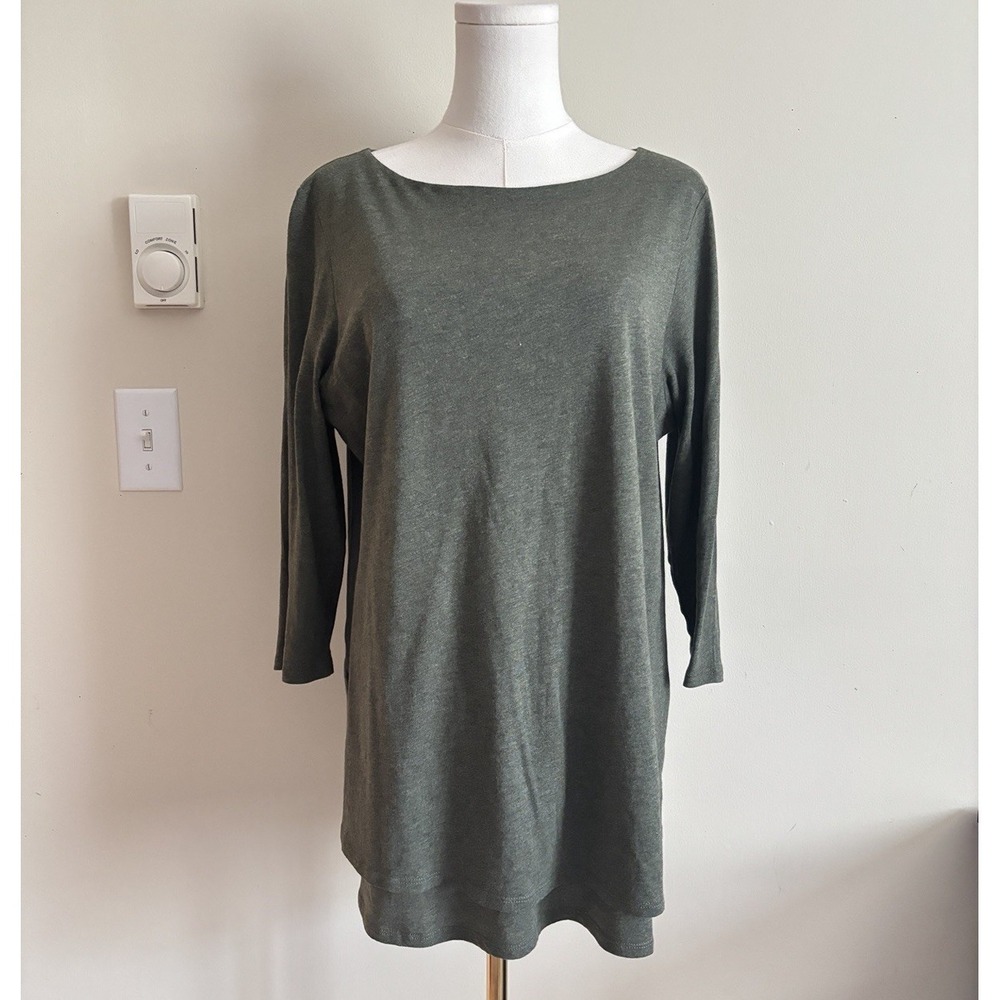 Pure J Jill Boatneck Layered Tunic Cotton Blend Green Coastal Boho Chic